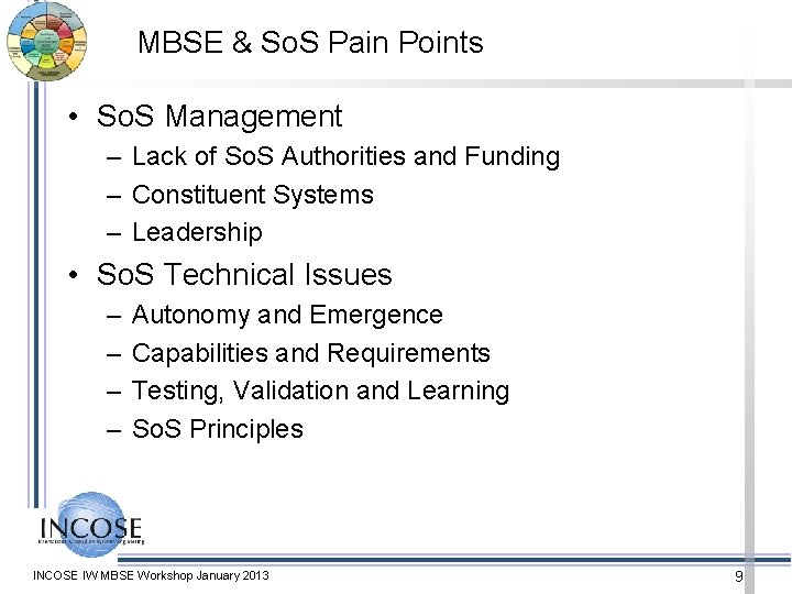 MBSE & So. S Pain Points • So. S Management – Lack of So.