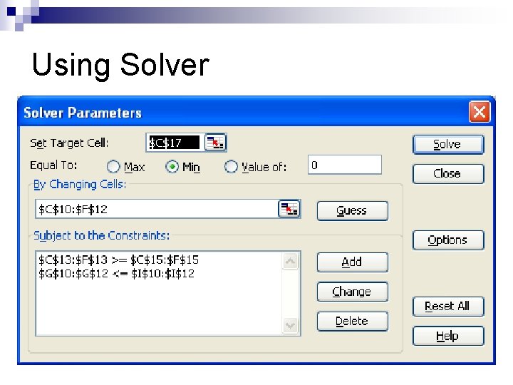 Using Solver 