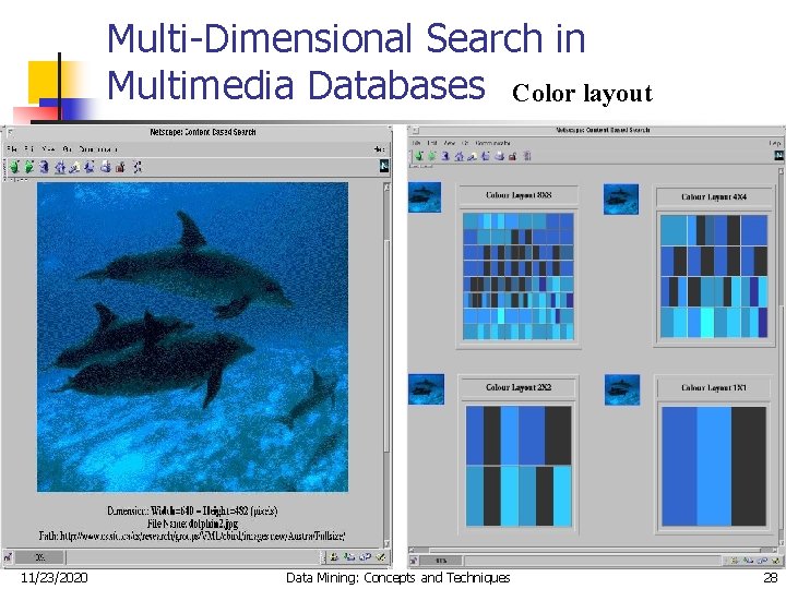 Multi-Dimensional Search in Multimedia Databases Color layout 11/23/2020 Data Mining: Concepts and Techniques 28