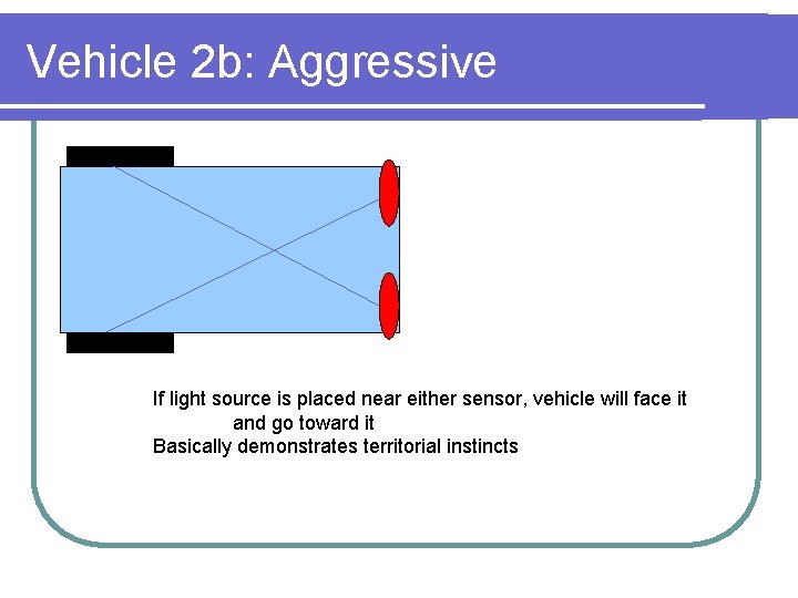 Vehicle 2 b: Aggressive If light source is placed near either sensor, vehicle will