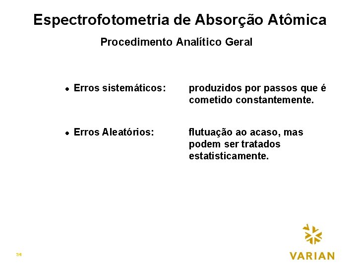 Espectrofotometria. ERROS de Absorção Atômica Procedimento Analítico Geralp 14 31 l Erros sistemáticos: produzidos