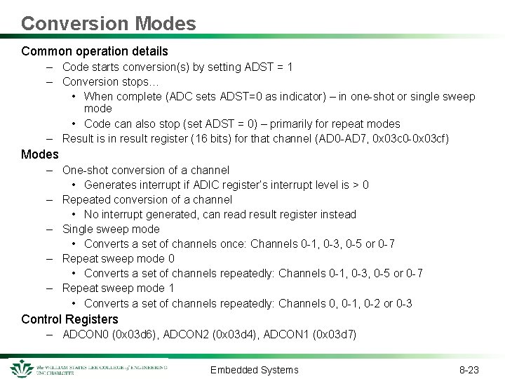 Conversion Modes Common operation details – Code starts conversion(s) by setting ADST = 1