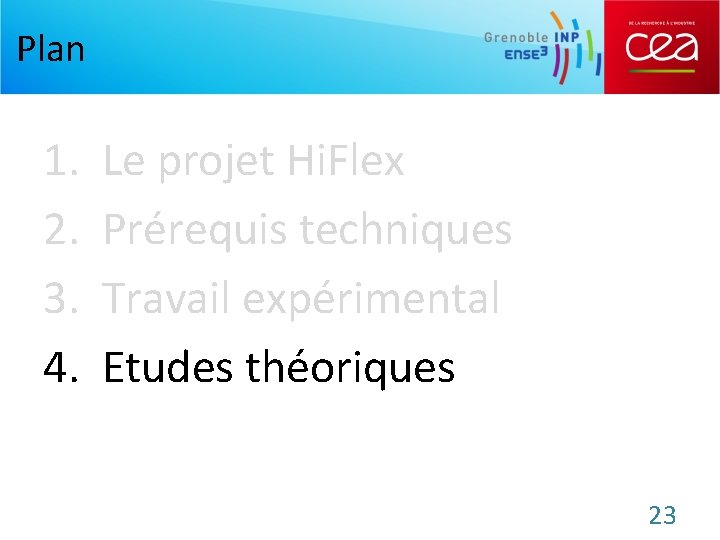 Plan 1. 2. 3. 4. Le projet Hi. Flex Prérequis techniques Travail expérimental Etudes