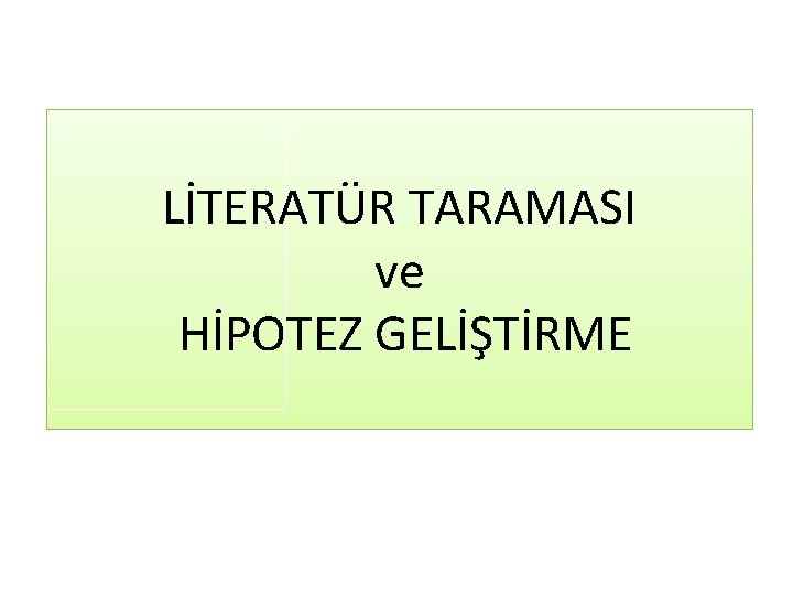 LİTERATÜR TARAMASI ve HİPOTEZ GELİŞTİRME 