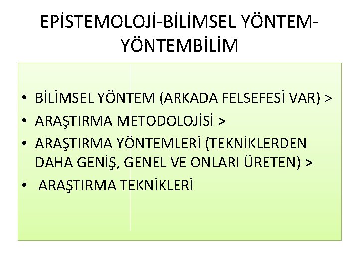 EPİSTEMOLOJİ-BİLİMSEL YÖNTEMBİLİM • BİLİMSEL YÖNTEM (ARKADA FELSEFESİ VAR) > • ARAŞTIRMA METODOLOJİSİ > •