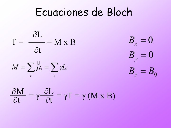 Ecuaciones de Bloch ¶L T = = M x B ¶t ¶L ¶M =