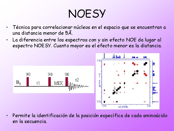 NOESY • Técnica para correlacionar núcleos en el espacio que se encuentran a una