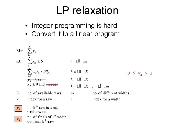 LP relaxation • Integer programming is hard • Convert it to a linear program