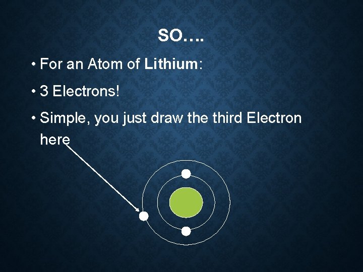 SO…. • For an Atom of Lithium: • 3 Electrons! • Simple, you just SO…. • For an Atom of Lithium: • 3 Electrons! • Simple, you just