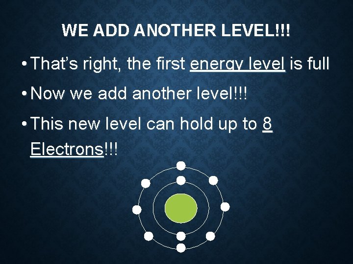 WE ADD ANOTHER LEVEL!!! • That’s right, the first energy level is full •