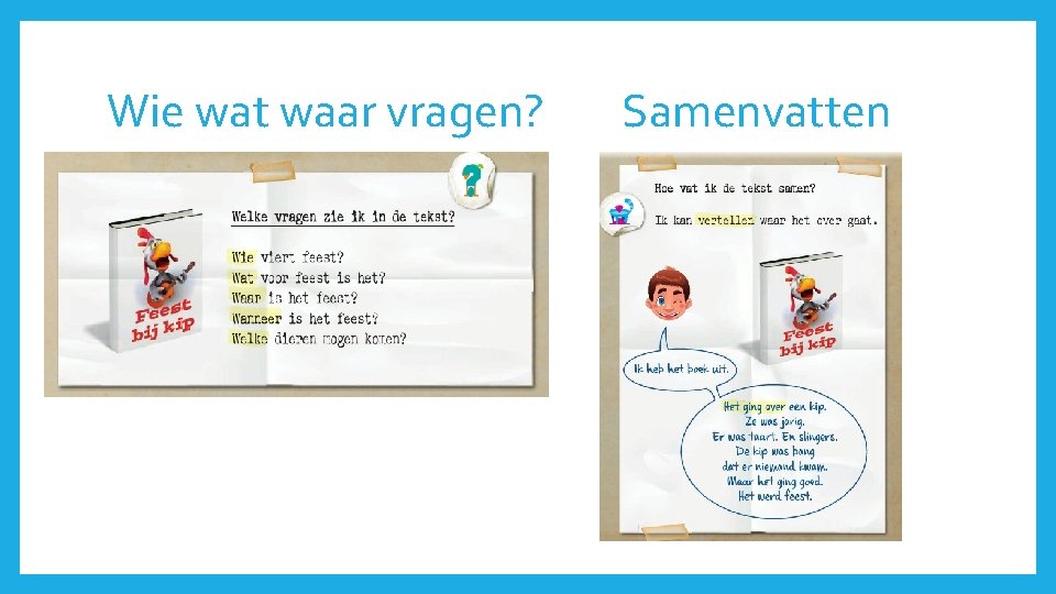 Wie wat waar vragen? Samenvatten 