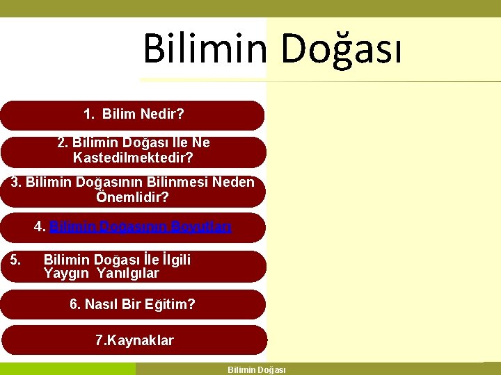 Bilimin Doğası 1. Bilim Nedir? 2. Bilimin Doğası İle Ne Kastedilmektedir? 3. Bilimin Doğasının