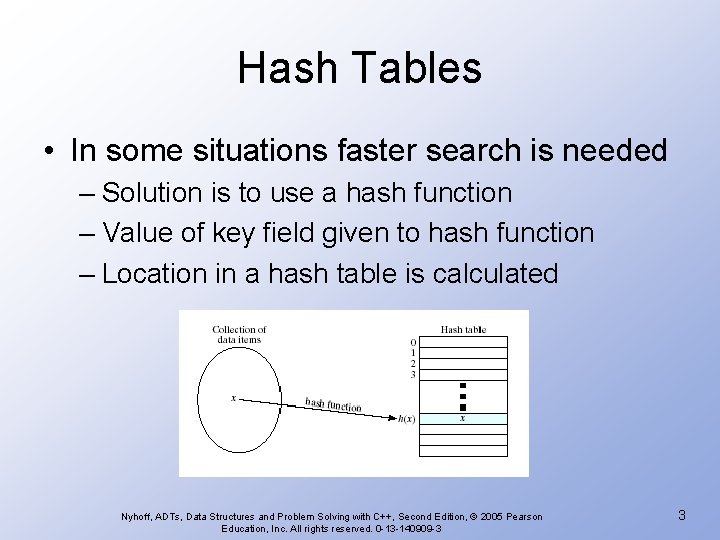 Hash Tables • In some situations faster search is needed – Solution is to