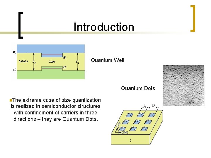 Introduction Quantum Well Quantum Dots n. The extreme case of size quantization is realized