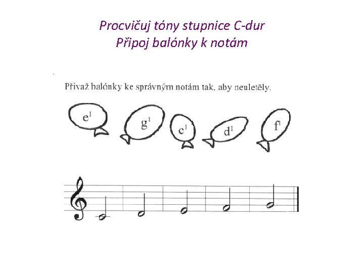 Procvičuj tóny stupnice C-dur Připoj balónky k notám 