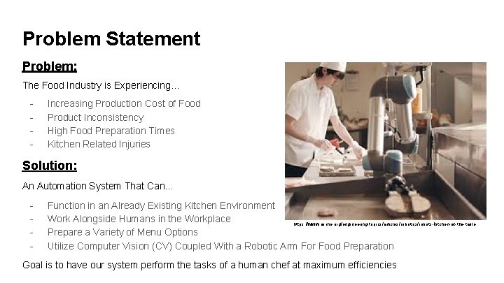 Problem Statement Problem: The Food Industry is Experiencing. . . - Increasing Production Cost