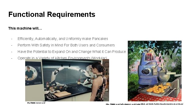 Functional Requirements This machine will… - Efficiently, Automatically, and Uniformly make Pancakes - Perform