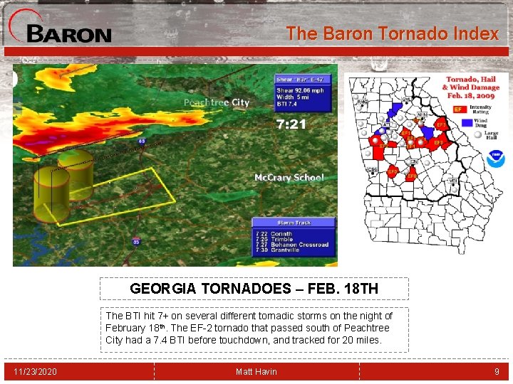 The Baron Tornado Index GEORGIA TORNADOES – FEB. 18 TH The BTI hit 7+