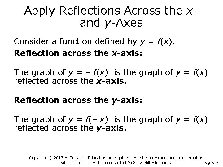 Apply Reflections Across the x- and y-Axes Consider a function defined by y =