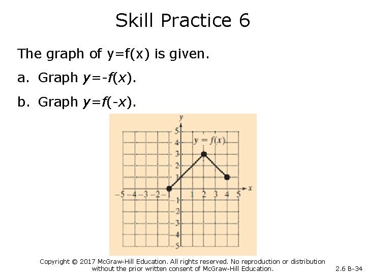 Skill Practice 6 The graph of y=f(x) is given. a. Graph y=-f(x). b. Graph