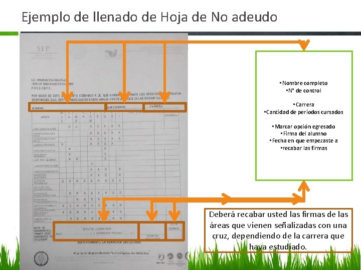 Ejemplo de llenado de Hoja de No adeudo • Nombre completo • N° de