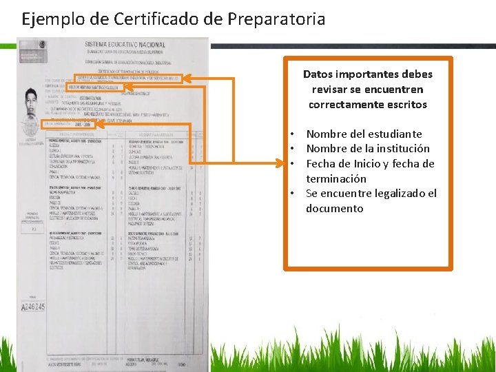 Ejemplo de Certificado de Preparatoria Datos importantes debes revisar se encuentren correctamente escritos •