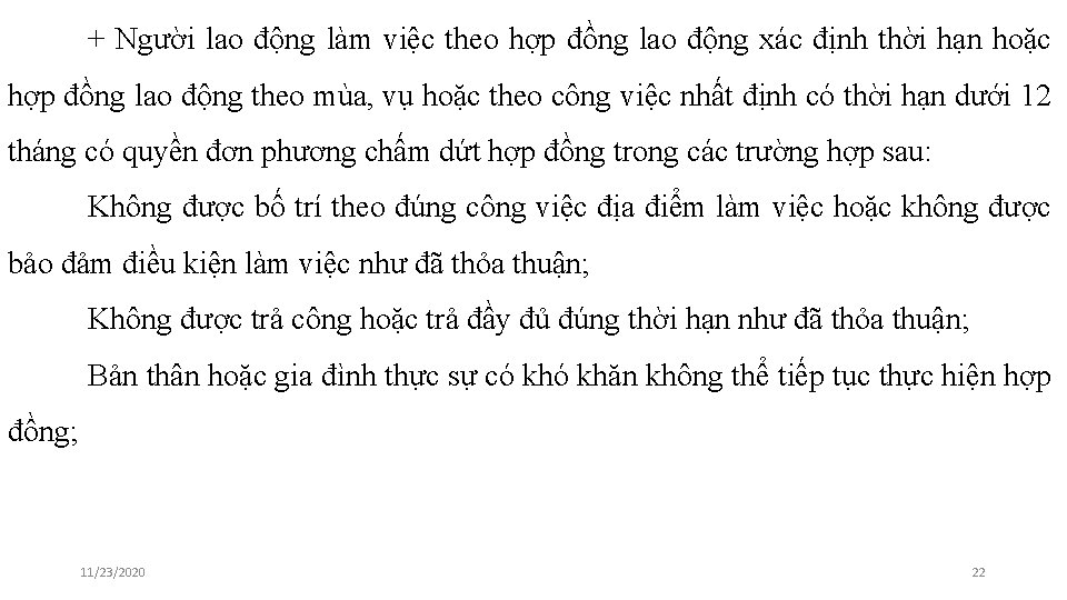 + Người lao động làm việc theo hợp đồng lao động xác định thời