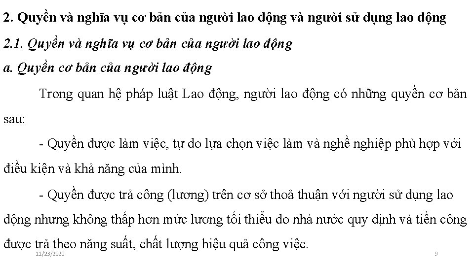 2. Quyền và nghĩa vụ cơ bản của người lao động và người sử