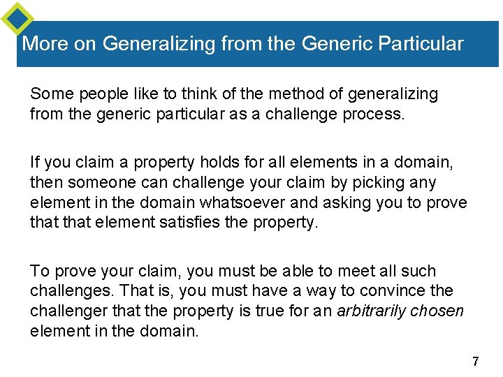 More on Generalizing from the Generic Particular Some people like to think of the