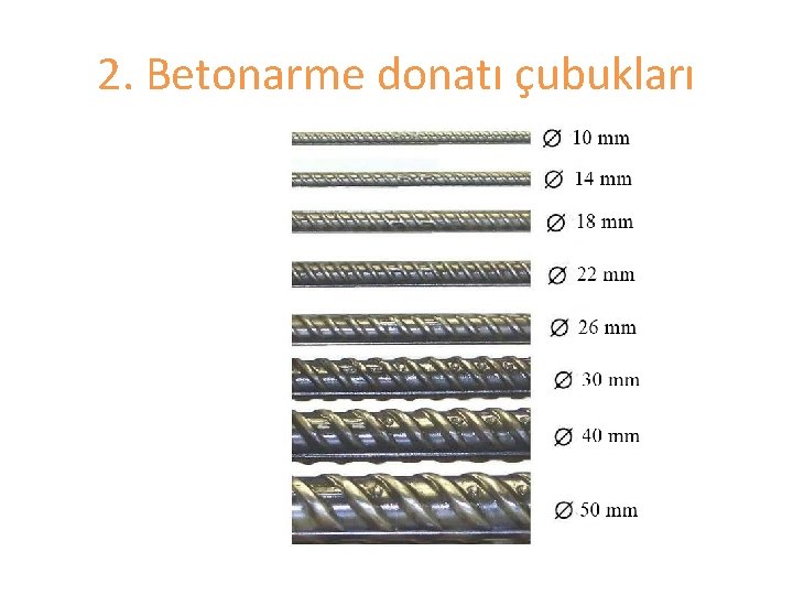 2. Betonarme donatı çubukları 