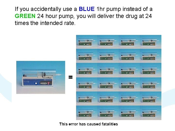 If you accidentally use a BLUE 1 hr pump instead of a GREEN 24