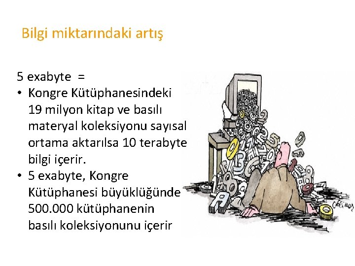 Bilgi miktarındaki artış 5 exabyte = • Kongre Kütüphanesindeki 19 milyon kitap ve basılı Bilgi miktarındaki artış 5 exabyte = • Kongre Kütüphanesindeki 19 milyon kitap ve basılı