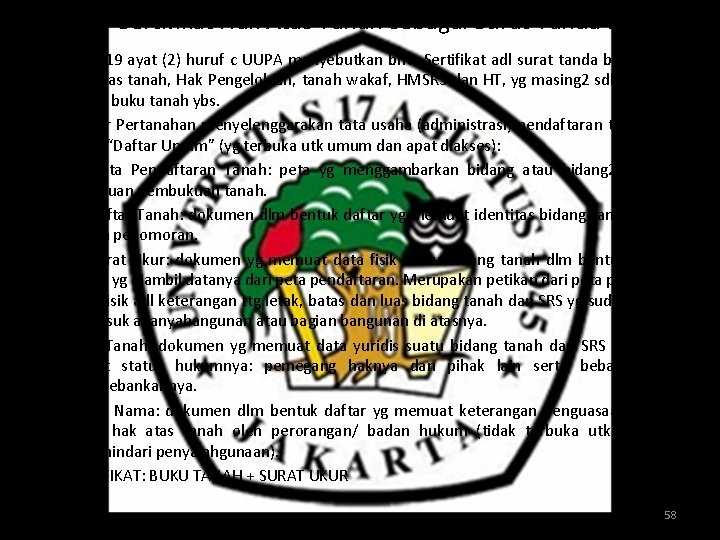 Sertifikat Hak Atas Tanah sebagai Surat Tanda Bukti • • Pasal 19 ayat (2)