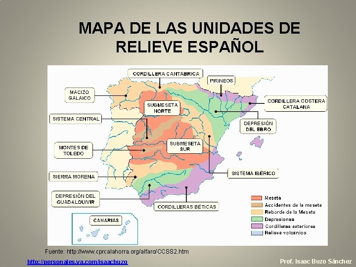 MAPA DE LAS UNIDADES DE RELIEVE ESPAÑOL Fuente: http: //www. cprcalahorra. org/alfaro/CCSS 2. htm