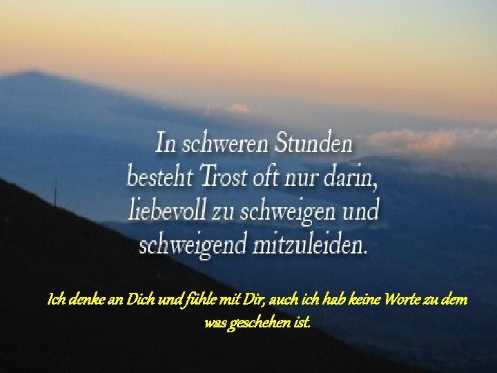 Ich denke an Dich und fühle mit Dir, auch ich hab keine Worte zu