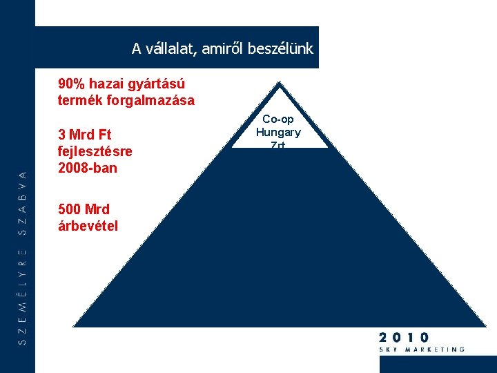 A vállalat, amiről beszélünk 90% hazai gyártású termék forgalmazása 3 Mrd Ft fejlesztésre 2008