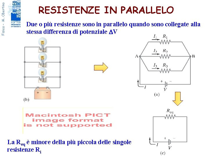 Fisica - M. Obertino RESISTENZE IN PARALLELO Due o più resistenze sono in parallelo