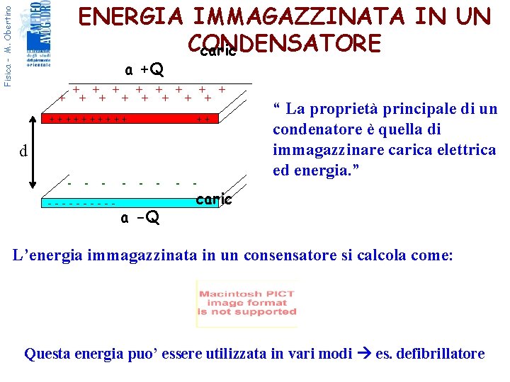 Fisica - M. Obertino ENERGIA IMMAGAZZINATA IN UN CONDENSATORE caric a +Q + +