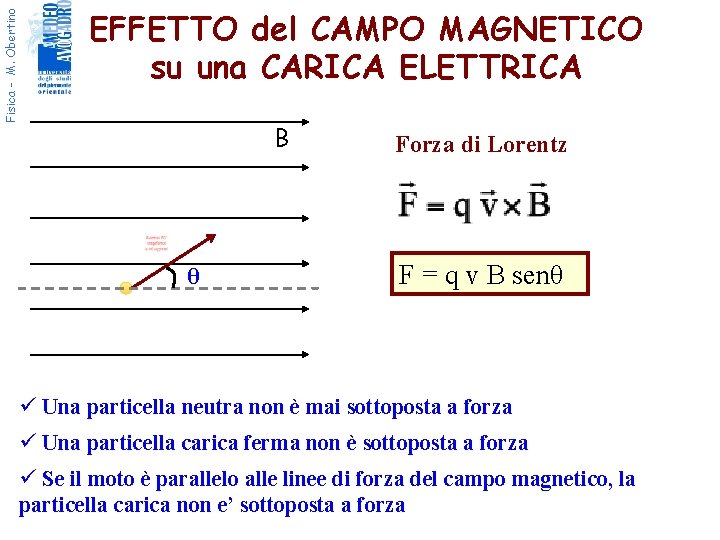 Fisica - M. Obertino EFFETTO del CAMPO MAGNETICO su una CARICA ELETTRICA B θ
