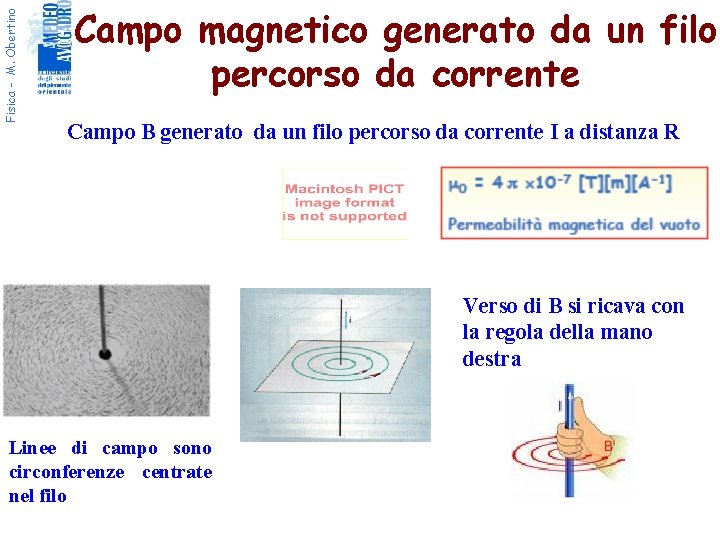 Fisica - M. Obertino Campo magnetico generato da un filo percorso da corrente Campo