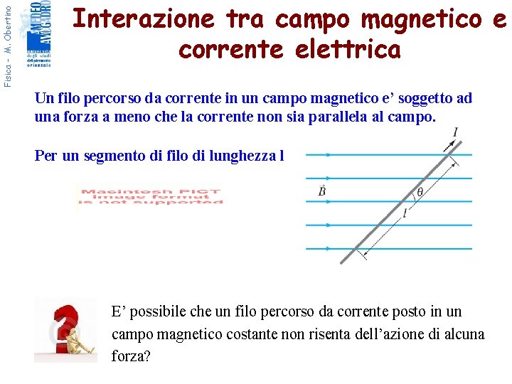 Fisica - M. Obertino Interazione tra campo magnetico e corrente elettrica Un filo percorso