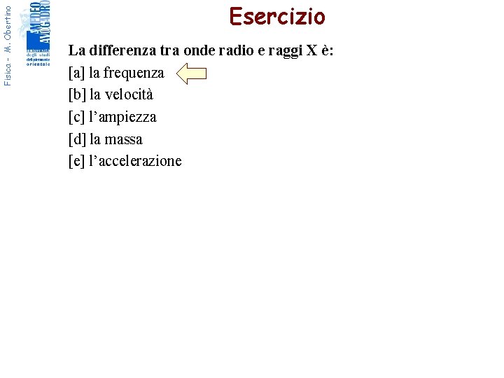 Fisica - M. Obertino Esercizio La differenza tra onde radio e raggi X è: