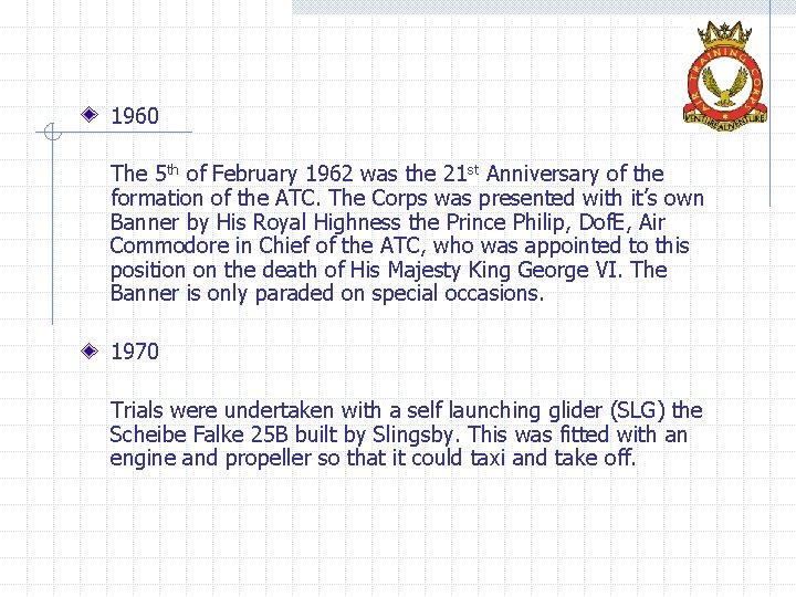 1960 The 5 th of February 1962 was the 21 st Anniversary of the