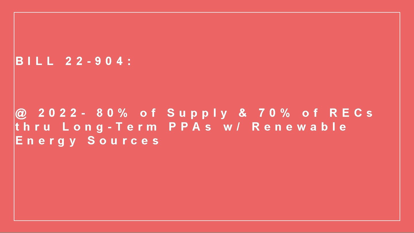 BILL 22 -904: @ 2022 - 80% of Supply & 70% of RECs thru