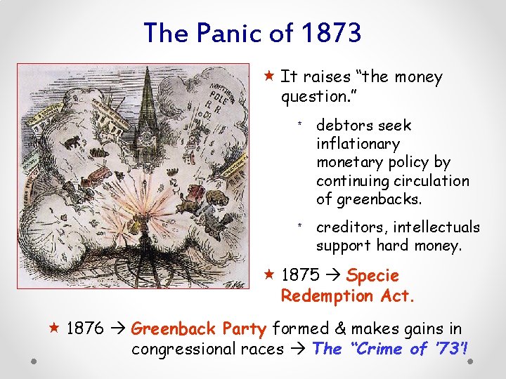 The Panic of 1873 « It raises “the money question. ” * debtors seek