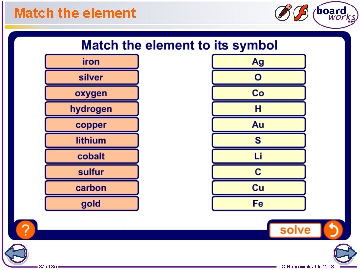 Match the element 37 of 35 © Boardworks Ltd 2008 