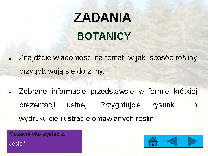 ZADANIA BOTANICY Znajdźcie wiadomości na temat, w jaki sposób rośliny przygotowują się do zimy.