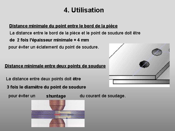 4. Utilisation Distance minimale du point entre le bord de la pièce La distance