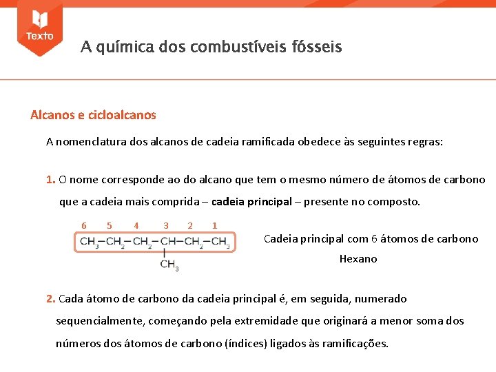 A química dos combustíveis fósseis Alcanos e cicloalcanos A nomenclatura dos alcanos de cadeia