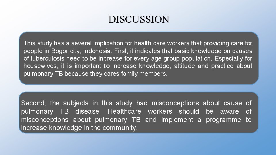DISCUSSION This study has a several implication for health care workers that providing care